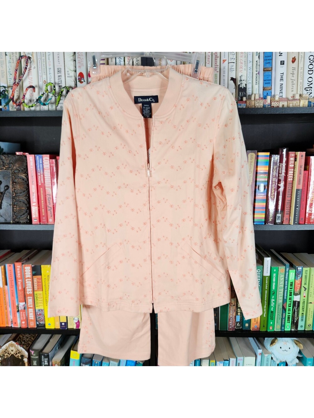 Denim & Co Small Peach Embroidered Jacket Capri Pants Set NWT